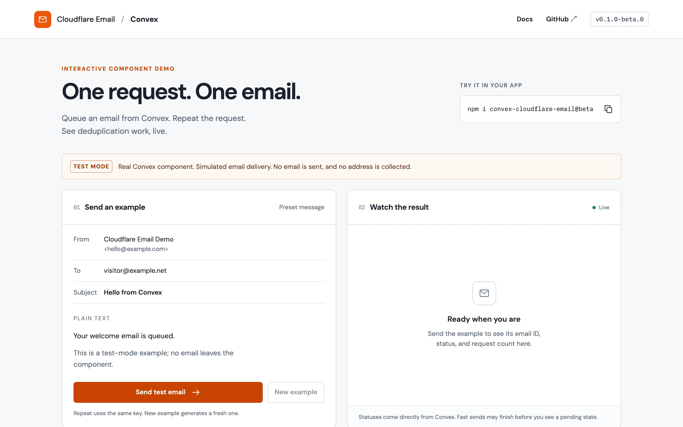 The hosted demo for convex-cloudflare-email.